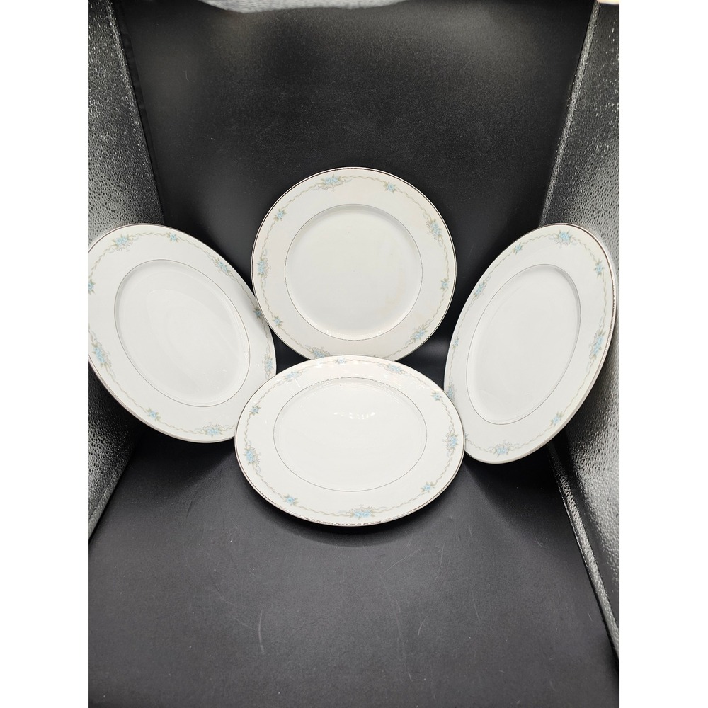 Style House Fine China Corsage Dinner Plates Set of 4 Blue Floral Japan 10.25in